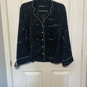 Disturbia Black Pajama Top with White Piping